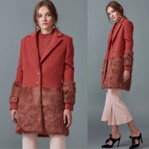 Anthropologie Keepsake Faux Fur Trim Tailored Peacoat Coat